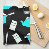 Kitchen Cookware | Zwart wit en Turquoise Theedoek (Quarter Fold)