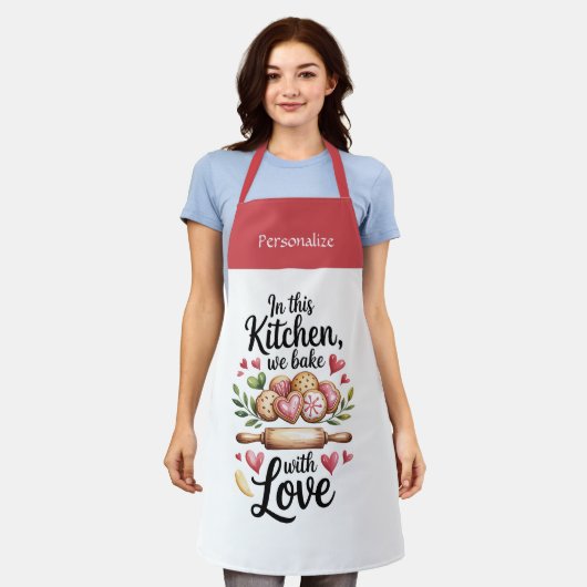 Kitchen Heartfelt Bake With Love Quote Personalize Schort (Gedragen)