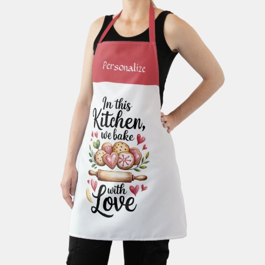 Kitchen Heartfelt Bake With Love Quote Personalize Schort (Insitu)