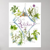 Kitchen Herb Garden Waterverf Basil Poster (Voorkant)