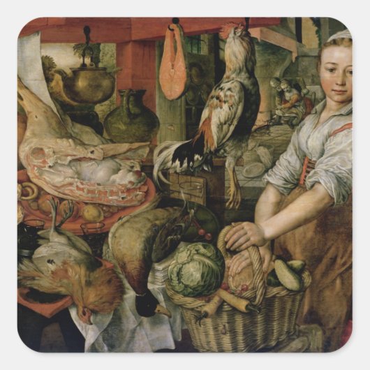 Kitchen Interior, 1566 Vierkante Sticker (Voorkant)