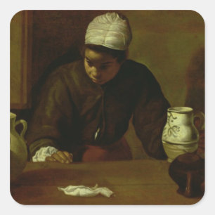 Kitchen Maid with the Supper at Emmaus, c.1618 Vierkante Sticker