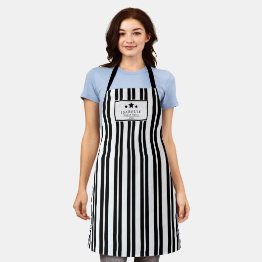 Kitchen Master Black and White Stripes Apron Schort (Gedragen)