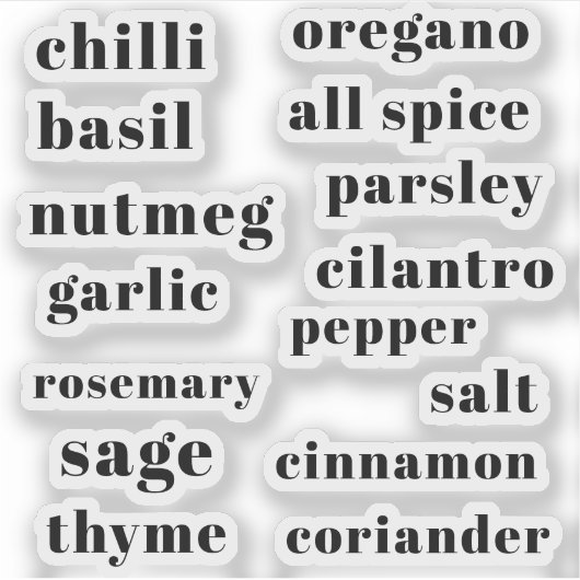 Kitchen Pantry Cupboard Herbs Spices Flavor Labels (Voorkant)