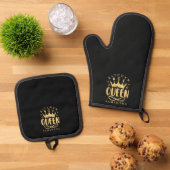Kitchen Queen Gold Crown Custom Name Ovenwant & Pannenlap Set (Top down)