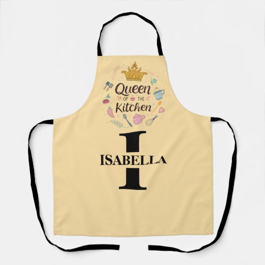 Kitchen Queen Name Monogram Design Schort (Voorkant)