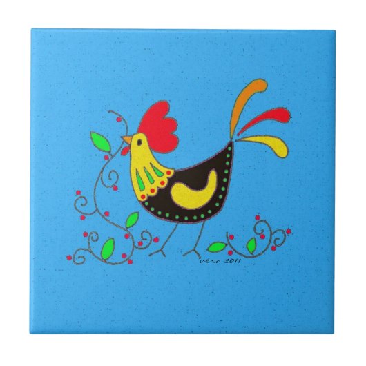 Kitchen Rooster Ukraine Folk Art Tegeltje (Voorkant)