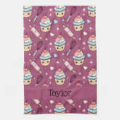 Kitchen Tea Towel Kawaii Pink Purple Cupcake  Theedoek (Verticaal)