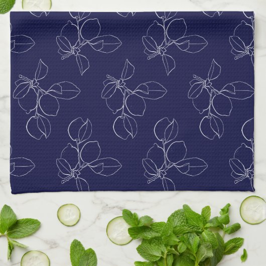 Kitchen Towel - Blue And White Lemons Pattern Theedoek (Gevouwen)