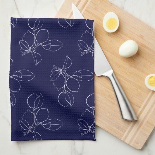 Kitchen Towel - Blue And White Lemons Pattern Theedoek (Quarter Fold)