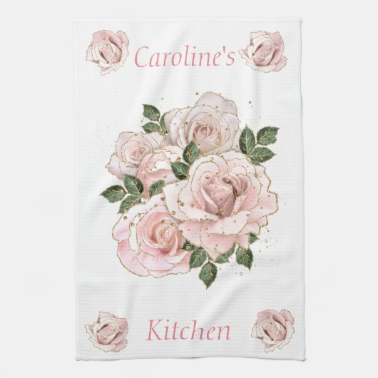 Kitchen Towel Blush-Rozen & Glitter Personalized Theedoek (Verticaal)