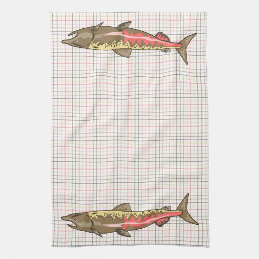 Kitchen Towel - Chinook Salmon op Pset Theedoek (Verticaal)