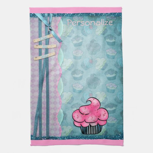 Kitchen Towel Cute Pink Cupcake Aangepast Theedoek (Verticaal)