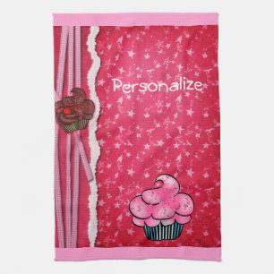 Kitchen Towel Cute Pink Cupcake Aangepast Theedoek