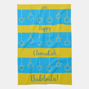 Kitchen Towel "Hanukkah Blue Gold" Theedoek