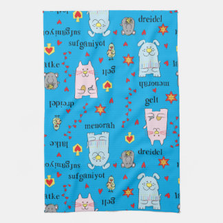 Kitchen Towel "Hanukkah Cat Dog Mouse Bird Towel" Theedoek