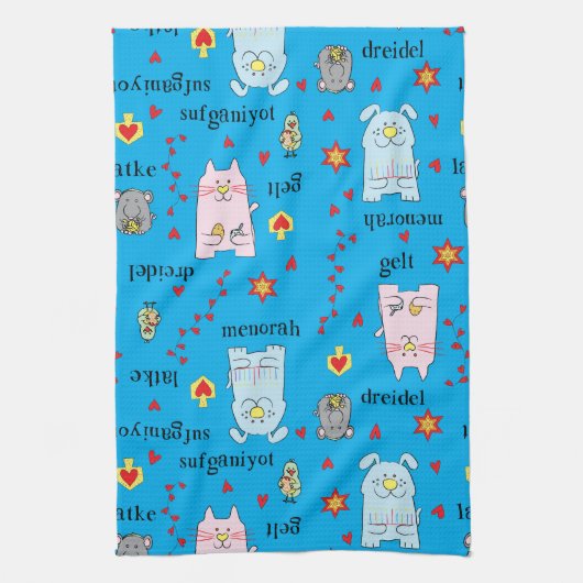 Kitchen Towel "Hanukkah Cat Dog Mouse Bird Towel" Theedoek (Verticaal)