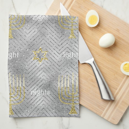 Kitchen Towel "Hanukkah Elegant Menorahs" Theedoek (Quarter Fold)