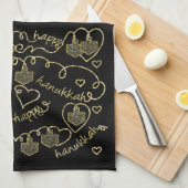 Kitchen Towel "Hanukkah Gold Hearts/Dreidels" Theedoek (Quarter Fold)
