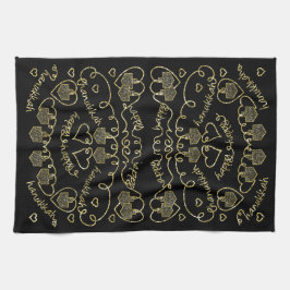 Kitchen Towel "Hanukkah Gold Hearts/Dreidels" Theedoek