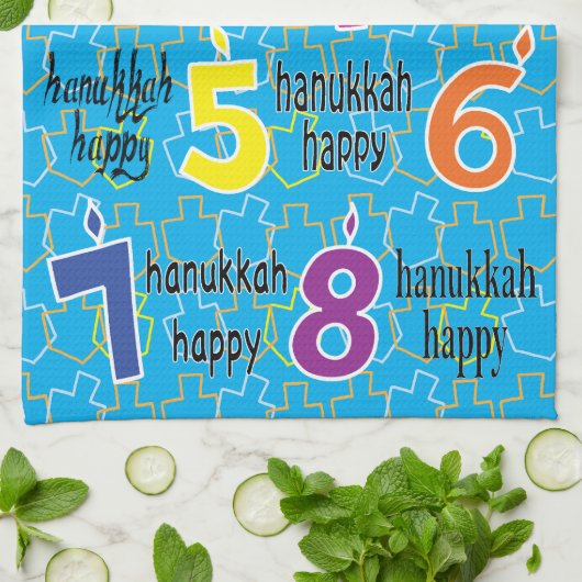 Kitchen Towel "Hanukkah Happy 8 Nights" Dish Towel Theedoek (Gevouwen)