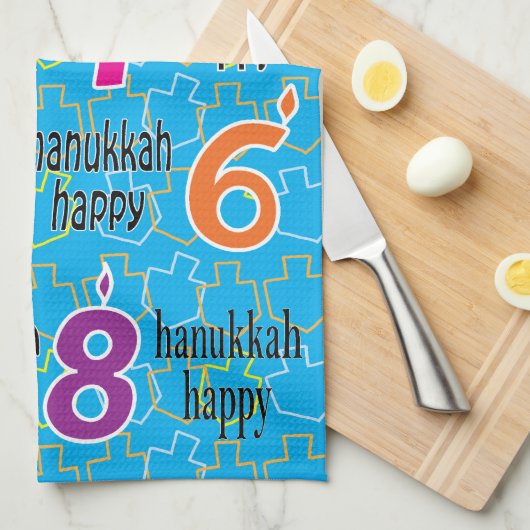 Kitchen Towel "Hanukkah Happy 8 Nights" Dish Towel Theedoek (Quarter Fold)