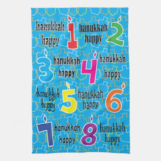 Kitchen Towel "Hanukkah Happy 8 Nights" Dish Towel Theedoek (Verticaal)