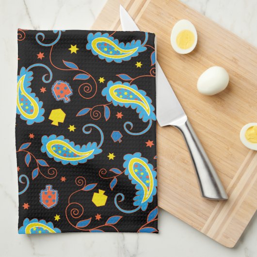 Kitchen Towel "Hanukkah Paisley Dreidel Towel" Theedoek (Quarter Fold)
