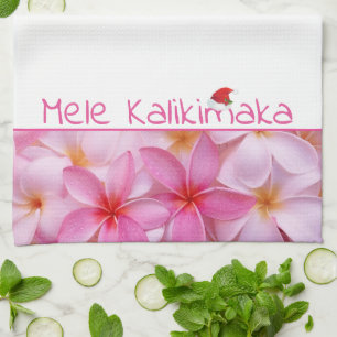 Kitchen Towel-Kerstmis Mele Kalikimaka Plumeria Theedoek