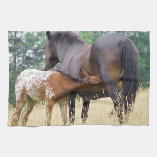 Kitchen Towel Mama Horse voedt haar Baby Theedoek (Horizontaal)