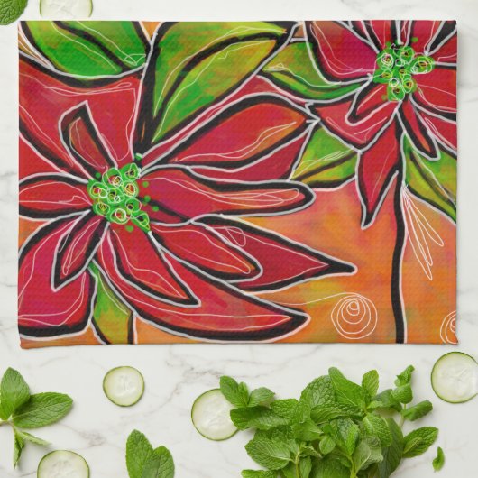  KITCHEN TOWEL met Poinsettia-ontwerp Theedoek (Gevouwen)