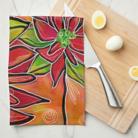  KITCHEN TOWEL met Poinsettia-ontwerp Theedoek (Quarter Fold)