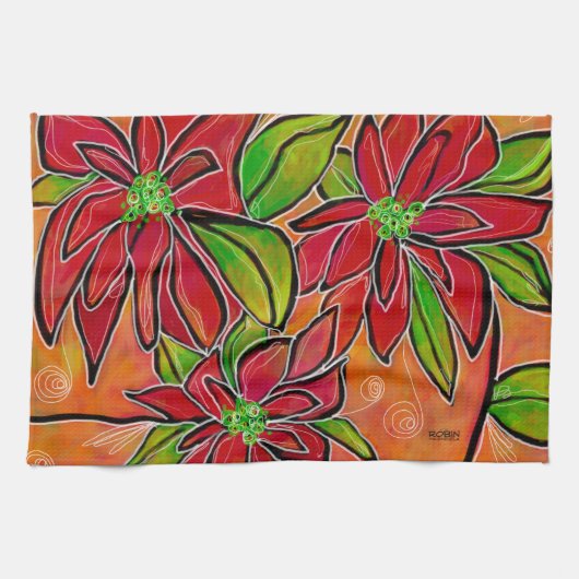  KITCHEN TOWEL met Poinsettia-ontwerp Theedoek (Horizontaal)
