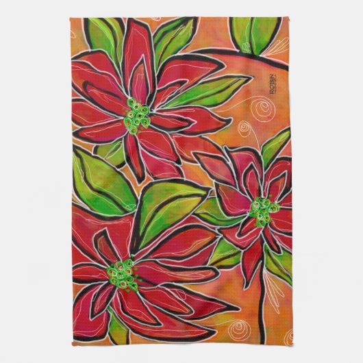  KITCHEN TOWEL met Poinsettia-ontwerp Theedoek (Verticaal)