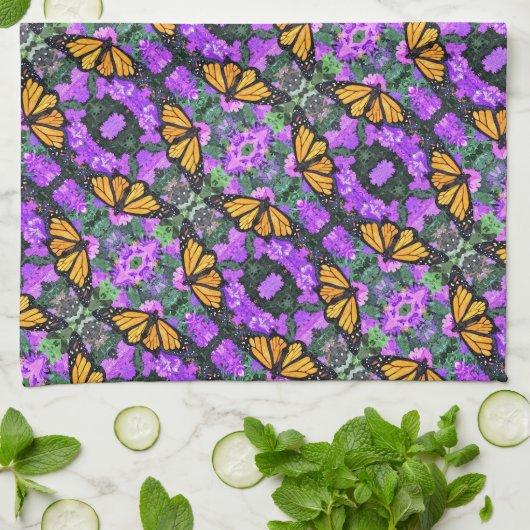 Kitchen Towel Monarch & Paarse Asters Theedoek (Gevouwen)