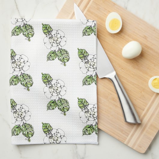 Kitchen Towel - NGA White Gardenias Theedoek (Quarter Fold)