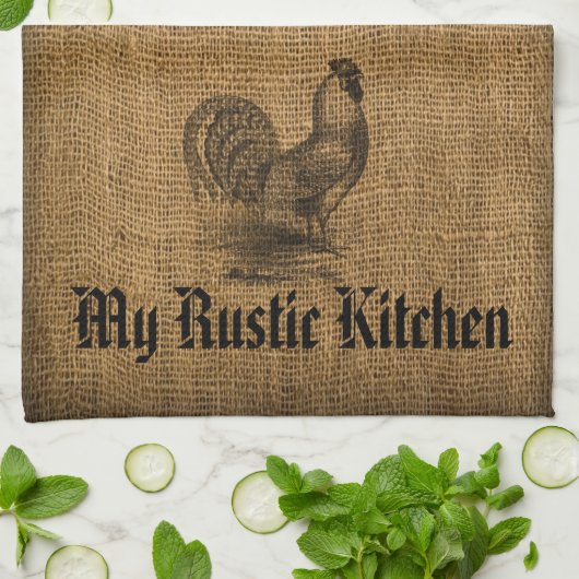 Kitchen Towel Rustic Rooster Burlap Theedoek (Gevouwen)