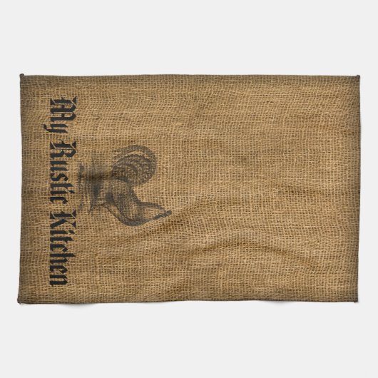 Kitchen Towel Rustic Rooster Burlap Theedoek (Horizontaal)