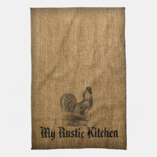 Kitchen Towel Rustic Rooster Burlap Theedoek