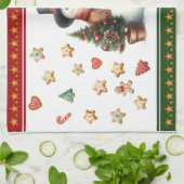 Kitchen Towel Snowman and Christmas Cookies Red Theedoek (Gevouwen)