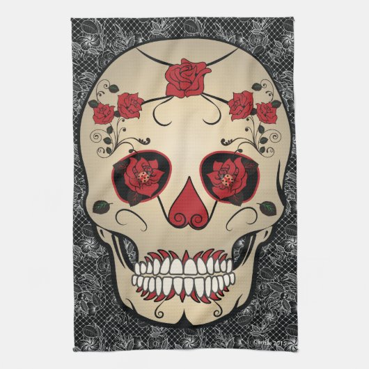 Kitchen Towel Sugar Skull Day of the Dead Art Theedoek (Verticaal)