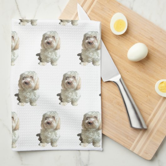 Kitchen Towel - White Havanese Dog Theedoek (Quarter Fold)