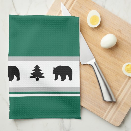 Kitchen Towel-Yellowstone Lodge 3 Beer en Bomen Theedoek (Quarter Fold)