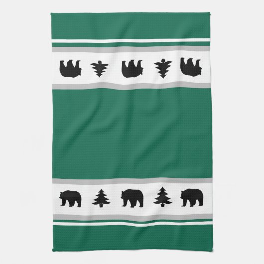 Kitchen Towel-Yellowstone Lodge 3 Beer en Bomen Theedoek (Verticaal)