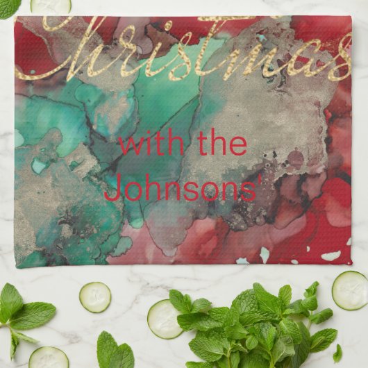 Kitchen Towels Merry kerst Colorful Gold Theedoek (Gevouwen)