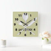 Kitchen Utensils Square Wall Clock Vierkante Klok (Huis)