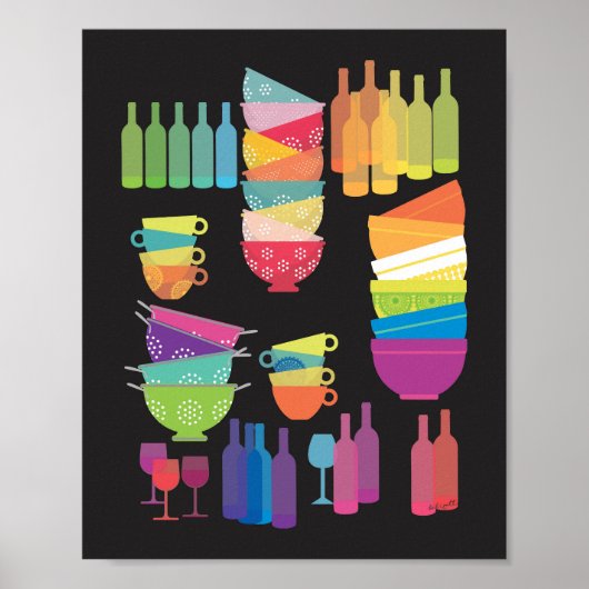 Kitchen Wall Art 'Glowing Dishes' Print (Voorkant)