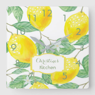 Kitchen wall clock lemons name vierkante klok
