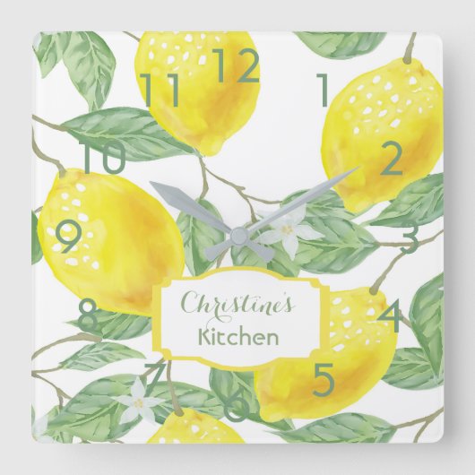 Kitchen wall clock lemons name vierkante klok (Voorkant)