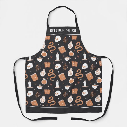 Kitchen Witch Mystic Boho Crystal Skull Halloween Schort (Voorkant)